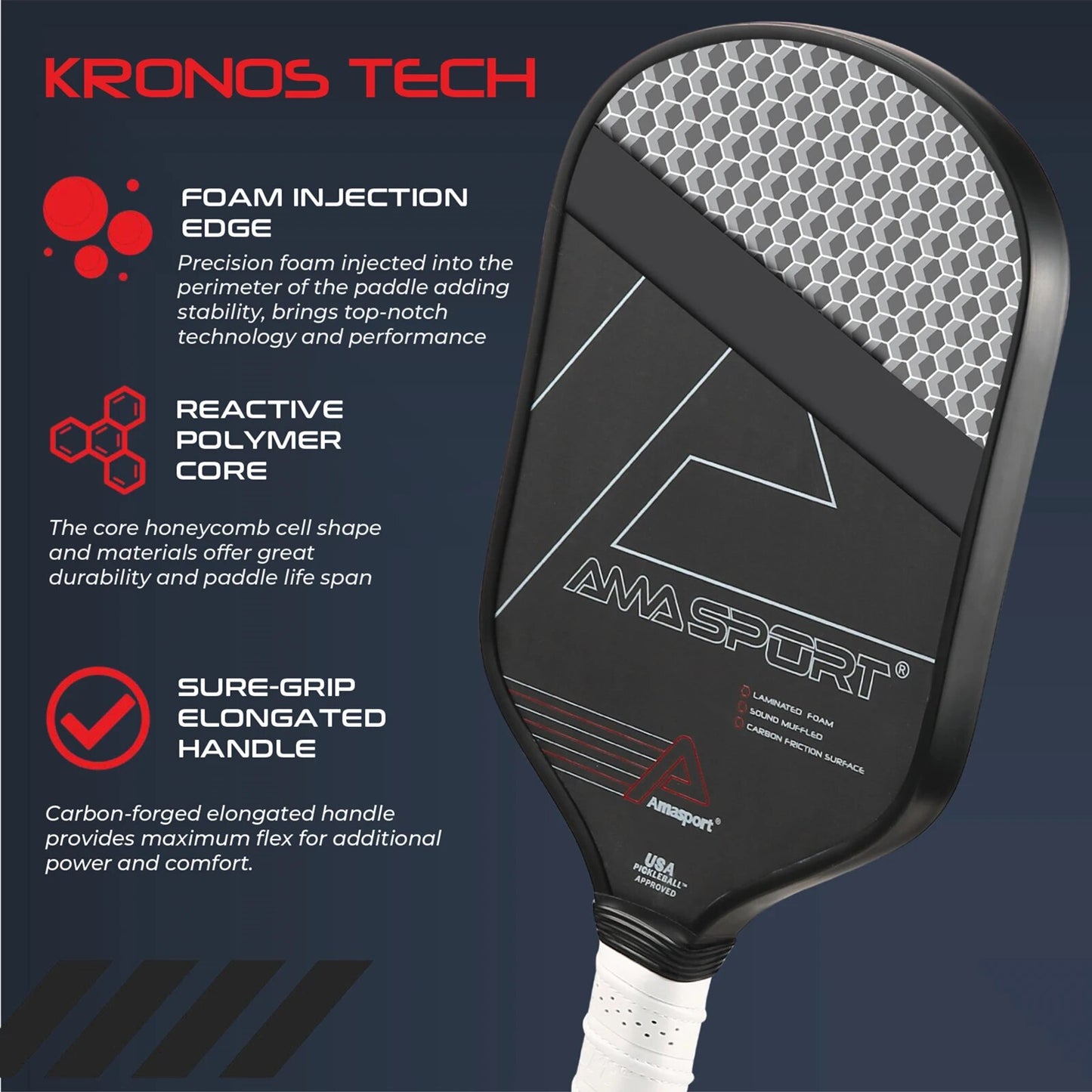 AMASPORT Kronos 16MM Pickleball Paddle with Paddle Eraser & Lead Tape